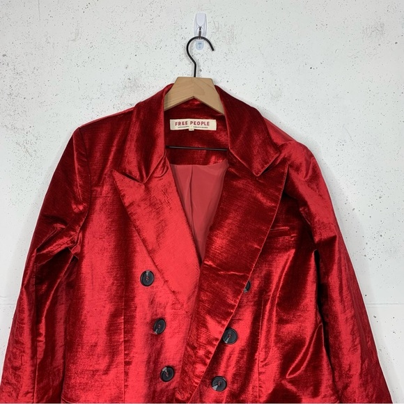 Free People Ashby Velour Celvet Red Oversize Byttin Blazer Jacket NWT Size M - Picture 2 of 10